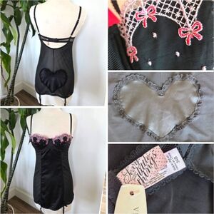 Victoria's Secret Black & Pink Lace Chemise Slip